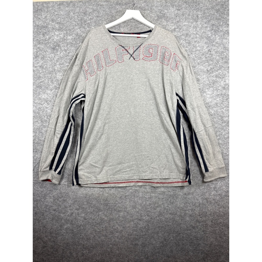 Tommy Hilfiger Denim Mens XXL Gray Long‎ Sleeve Shirt Logo Side Stripe Cotton